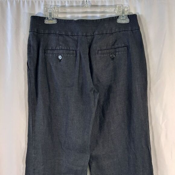 LOFT 100% Linen Pants Women's 2 Solid Black Low Rise Zip Hook Eye Lightweight - Picture 6 of 9